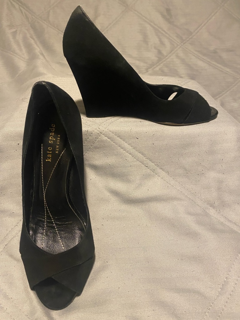 Kate Spade Black Suede Peep-Toe Wedge Pumps Ladies Size 7.5 B